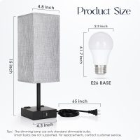 Bedside Table Lamps Set of 2 - Touch Nightstand Lamp for Bedroom with USB C+A Charging Ports & AC Outlets, 3-Way Dimmable Desk Lamp Grey Fabric Shade for Bedroom Living Room, Office(Bulb Included) - Image 3