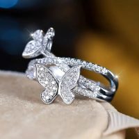 White Gold Plated Multi-layer Cubic Zirconia Elegant Butterfly-shaped Statement Ring Personalized Accessory Ideal for Women's Daily Casual Wear Party Holiday Anniversary Love Jewelry Gift - Image 3