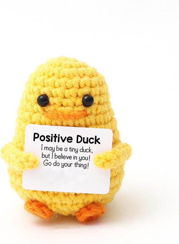 Funny Positive Doll,3 Inch Emotional Support Plush,Positive Crochet Animals with Positive Card,Soft Wool Handmade Knitted Doll for Friends, Parties, Birthdays, Christmas(Duck)
