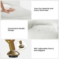 GREENSTELL Vanity Stool Chair with Storage and Folding Back, 13.4" x 15" x 30" Square Faux Fur Soft Ottoman, 4 Metal Legs with Anti-Slip Feet, Furry Padded Seat for Makeup, Bedroom, White - Image 7