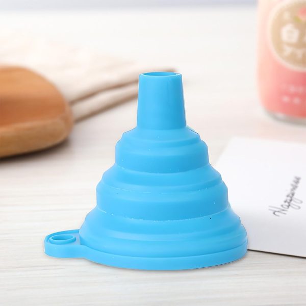 Collapsible Rubber Funnel for Kitchen Use, Food-Grade Foldable Funnel for Liquid and Powder Transfer, Compact and Portable Design, Blue