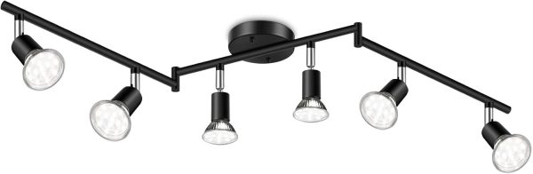 Ascher 6-Light LED Track Lighting Kit, Flexibly Rotatable Light Heads, 6 Way Ceiling Spotlight Black Finish, Including 6 GU10 LED Bulbs (4W 400LM Daylight White 5000K)