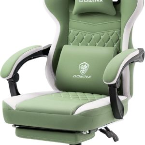 Dowinx Gaming Chair Breathable Fabric Game Chair with Gel Pad and Storage Bag, Comfortable Gamer Chair with Pocket Spring Cushion, Ergonomic Computer Chair with Footrest, Green