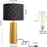 RORIANO Set of 2 Modern Table Lamps for Living Room Bedroom, Gold Nightstand Resin Lamps with Black Grid Shade, Contemporary Desk Lamps for Bedside End Tables, 2 Bulbs Included (Gold) - Image 6