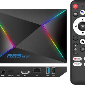 EASYTONE Android 14 TV Box 2025, Android TV Box 14.0 4GB RAM 64GB ROM 1000M Ethernet R69 Plus Smart Box 4K 8K WIFI6 H728 Octa-core 2.4G 5.8G Dual WiFi BT5.0 USB 3.0