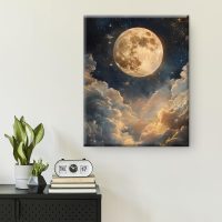 Aesthetic Celestial Moon Wall Art Decor Night Sky Moon Dark Academia Canvas Print Poster Framed Picture Painting for Home Living Room Bedroom Wall Decor 8x10 Inches - Image 5