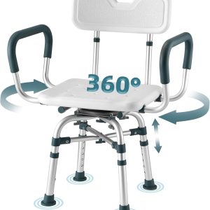 Swivel Shower Chair with Arms and Back, 500 lbs Heavy Duty Shower Seat for Inside Shower Stall and Bathtub, Height Adjustable Safety Bath Seat for Elderly, Adults, Handicap and Disabled