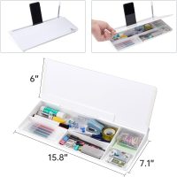 TSJ OFFICE Small Desktop Whiteboard -Glass Dry Erase Board Computer Keyboard Stand White Board Surface Pad with Drawer, Desk Organizers with Accessories for Office, Home, School Supplies - Image 4