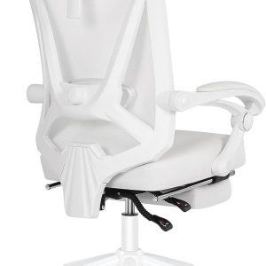 Misolant Ergonomic Office Chair with Footrest, Ergonomic Desk Chair with Adjustable 2D Lumbar Support, High Back Computer Chair with Adjustable Headrest, White Comfortable Leather Office Chairs