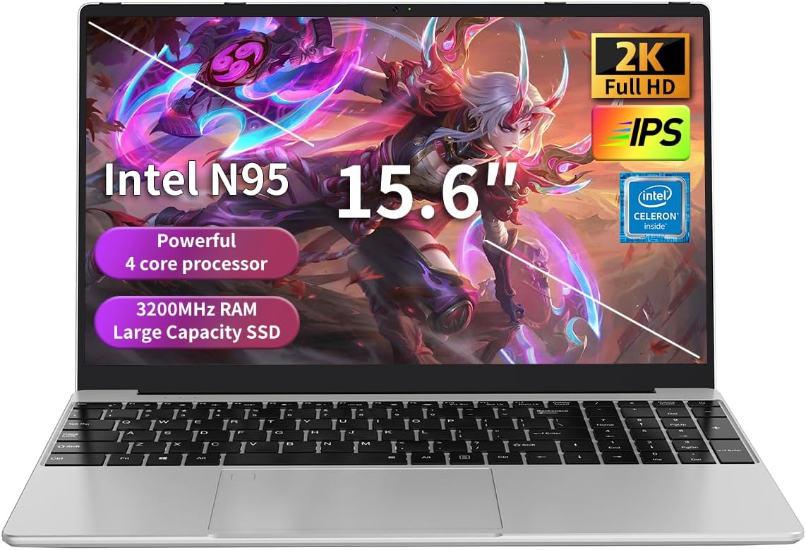 Gaming Laptop 15.6″ FHD Display, Intel N95 Quad-Core up to 3.4GHz, 16GB RAM, 512GB SSD, RGB Keyboard, Fingerprint Reader, Windows 11 Pro – Powerful Laptop Computer for Work and Play