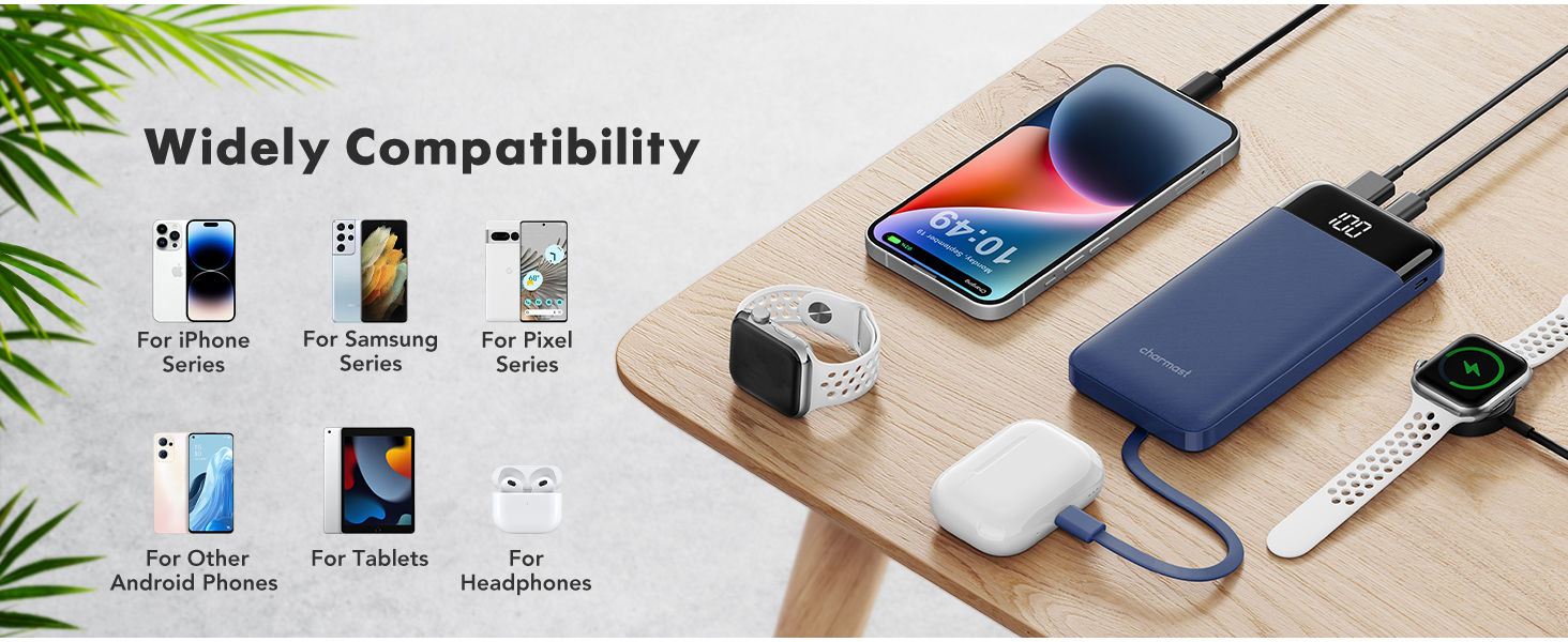 portable charger with built in cables blue