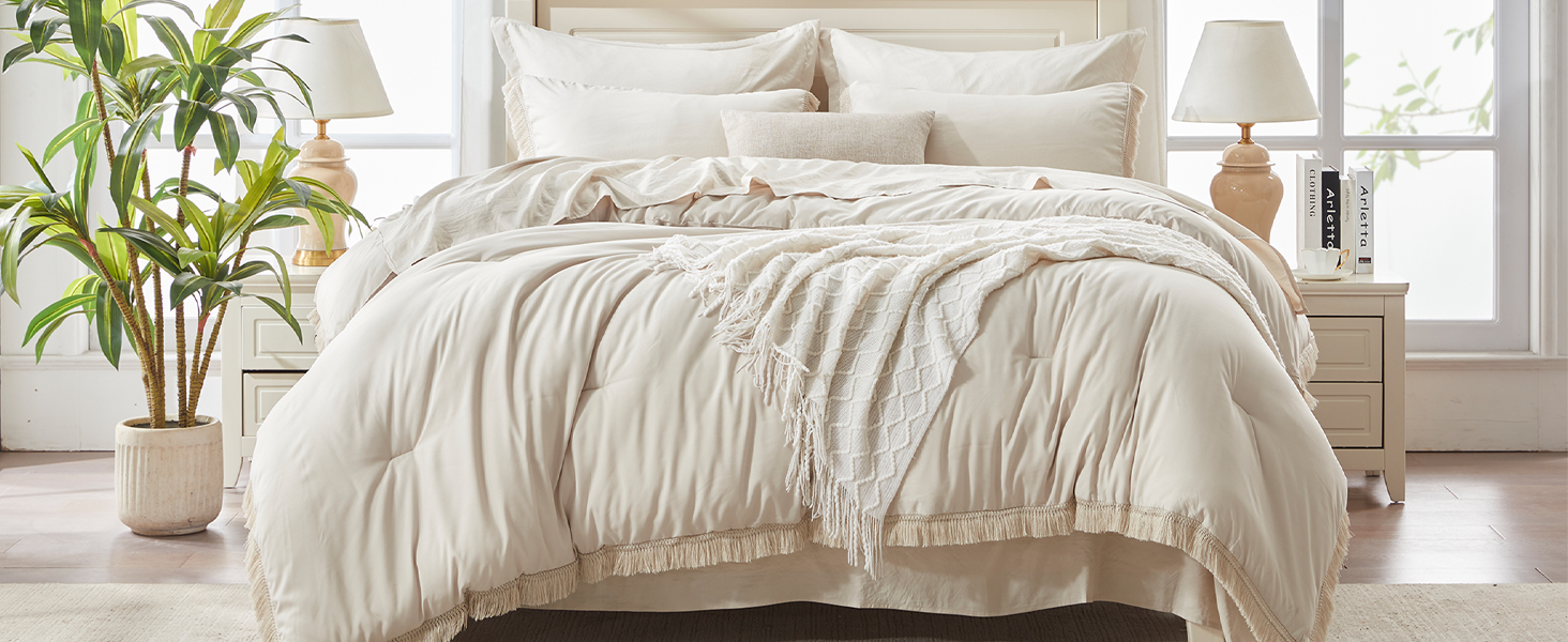 Tassel Beige comforter set 7 Pieces