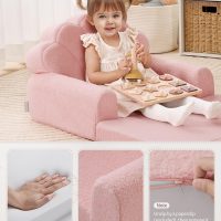 Blissful Diary Kids Couch, 2-in-1 Soft Toddler Couch Fold Out, Toddler Chair Comfy, Convertible Sofa to Lounger, Kids Furniture for Playroom, Gift for Birthday, Children's Day, Pink Shell - Image 5