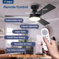 Amico Ceiling Fans with Lights, 42 inch Low Profile Ceiling Fan with Light and Remote Control, Flush Mount, Reversible, 3CCT, Dimmable, Noiseless, Black Ceiling Fan for Bedroom, Indoor/Outdoor Use - Image 2