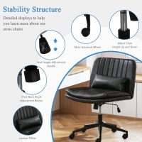 TUNY Criss Cross Chair with Wheels Armless Wide Cross Legged Office Chair Swivel Height Adjustable Computer Task Vanity Chair with Pillow for Home Office, Dressing Room (PUBlack) - Image 7