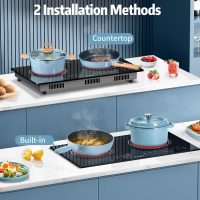 2 Burner Electric Cooktop - 24 Inch Built-in & Countertop Electric Stove Top, 110V-120V Double Burner Ceramic Cooktop Portable with Safety Lock, Timer, Sensor Touch Control, 110V Plug in - Image 6