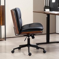 Office Chair, Criss Cross Legged Office Desk Chairs with Wheels, PU Leather Adjustable Swivel Walnut Task Chair with Wide Seat, Ergonomic Mid Back Computer Chair for Meeting Room, Home - Image 8