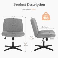 Sweetcrispy Criss Cross Chair Legged, Armless Office Wide Desk Chair No Wheels, Swivel Vanity Height Adjustable Fabric Modern Computer Task Seating for Home - Grey - Image 2