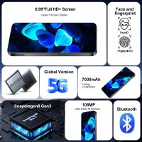16PROMA X 5G Cell Phone,Smartphone Unlocked Cell Phone 16GB+512GB/6.99" Display/68MP+108MP Camera/7000 mAh Battery Super Endurance, Dual SIM Card/Face Unlock/GPS (Black) - Image 4