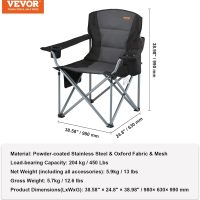 VEVOR Camping Folding Chair, Portable Heavy Duty Outdoor Quad Lumbar Back Padded with Side Pockets, Cup Holder and Cooler Bag for Beach, Lawn, Picnic, Fishing, Backpacking, Black - Image 3