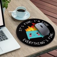 Dumpster on Fire Round Mouse Pad 8.6 x 8.6 Inch, Cute Funny Mousepad for Laptop Gaming, Stitched Edge Non-Slip Rubber Base, Home Office Decor Desk Accessories, It's Fine I`m Fine Everything is Fine - Image 3