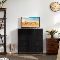DUMOS Dresser for Bedroom, Storage Organizer with 9 Drawers, Chest of Drawers with Fabric Bins, Sturdy Metal Frame, Wood Tabletop for Guest Room, Closet, Entryway, Nursery - Image 2
