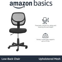 Amazon Basics Rolling Desk Chair, Adjustable, Low Back, Padded Seat, Breathable Mesh, Swivel, Black, 21.25" D x 22.5" W x 38" H - Image 4
