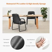 Sweetcrispy Waiting Room Guest Chair Set of 2, Stationary Office Reception Chairs No Wheel, Comfy Padded Arms and Seld Base, for Conference Room Lobby Home Computer Desk Bedroom Elderly, Deep Black - Image 3