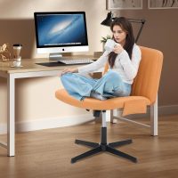 Criss Cross Chairs Armless with Storage Bag Wide Seat Height Adjustable PU Leather Modern Style Swivel Computer Chairs Office Chair Task Chairs for Home Vanity Desk Office (Orange) - Image 3