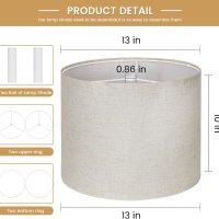 Lamp Shade Set of 2,Drum Lampshades,Medium Lampshades Linen Fabric 13" Top x 13" Bottom x 10" High,Beige Light Shade Natural Linen Hand Crafted,Easy Assembly, for Table, Floor,Wall Lamps - Image 4