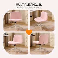 VINGLI Criss Cross Legged Chair,Wide Comfy Office Desk Chair,Dual-Use with/no Wheels Computer Task Chair,Swivel Armless Vanity Boucle Chair for Study,Make Up,Home Office,Teddy Fleece,Pink - Image 8