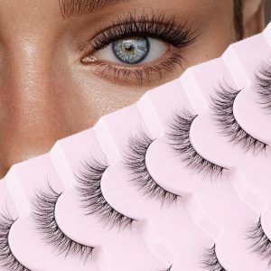 Onlyall Natural Lashes Wispy Lashes Natural Look False Eyelashes Natural Flared Eyelashes False Eye Lashes Soft Fluffy Lashes 7 Pairs D1 Natural (6-13MM)