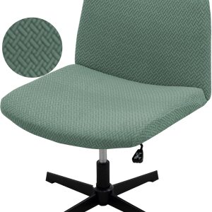 Vanity Chair Cover Criss Cross Chair Cover Waterproof and Elastic Armless Chair Slipcover Armless Chair Covers Office Chair Covers (Green,Just The Cover,No Chair)