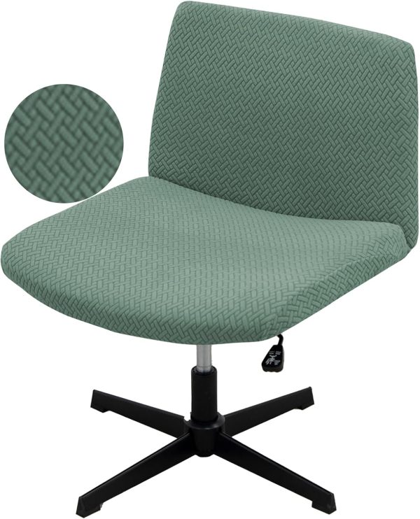 Vanity Chair Cover Criss Cross Chair Cover Waterproof and Elastic Armless Chair Slipcover Armless Chair Covers Office Chair Covers (Green,Just The Cover,No Chair)