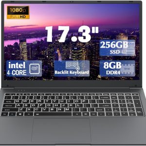 17 Inch Laptop with Backlit Keyboard, Full-Size Large Font Keyboard, Intel Celeron N5095, 8GB RAM 256GB SSD, Computers with Windows 11, Type-C, Webcam, Dual Wi-Fi, Buletooth 4.2