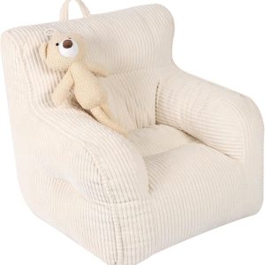 Kids Bean Bag Chair with a Plush Bear, Comfy Toddler Chair for Boys and Girls, Beige