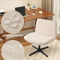 YISUN Waterproof Criss Cross Chair Cover, Stretch Armless Chair Slipcover Washable Removable Office Desk Chair Covers, Mid Back Wide Seat Accent Chairs Cover Vanity Chair Protector (Beige) - Image 2