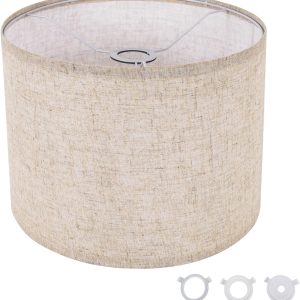 Small Lamp Shade, Beige Drum Lampshade 8.7''Top X 8.7'' Bottom X 7.9'' High, Replacement Lamp Shade Natural Linen Hand Crafted for Table Lamps Floor Lamps Chandelier Lamp, Easy Assembly Required