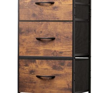 WLIVE Dresser with 4 Drawers, Fabric Storage Tower, Organizer Unit for Bedroom, Hallway, Entryway, Closets, Sturdy Steel Frame, Wood Top, Easy Pull Handle, Rustic Brown Wood Grain Print