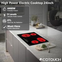 Electric Cooktop 30 inch, ECOTOUCH Built-in Electric Cooktop 4 Burner Stove Top, Radiant Cooktops Stovetop with Kid Safety Lock, Timer, 9 Heating Level, 6800W, 220-240V for Hard Wire(No Plug) - Image 2