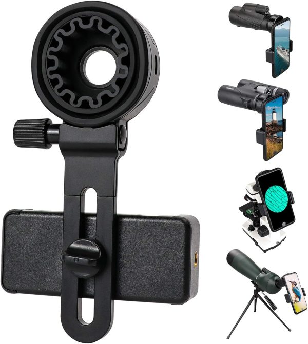 LAKWAR Telescope Phone Adapter, Universal Cell Phone Mount Compatible Binoculars, Monocular, Microscope, Spotting Scope, Telescope, Smartphone Holder Clip Bracket Fits Almost of Mobile Phones