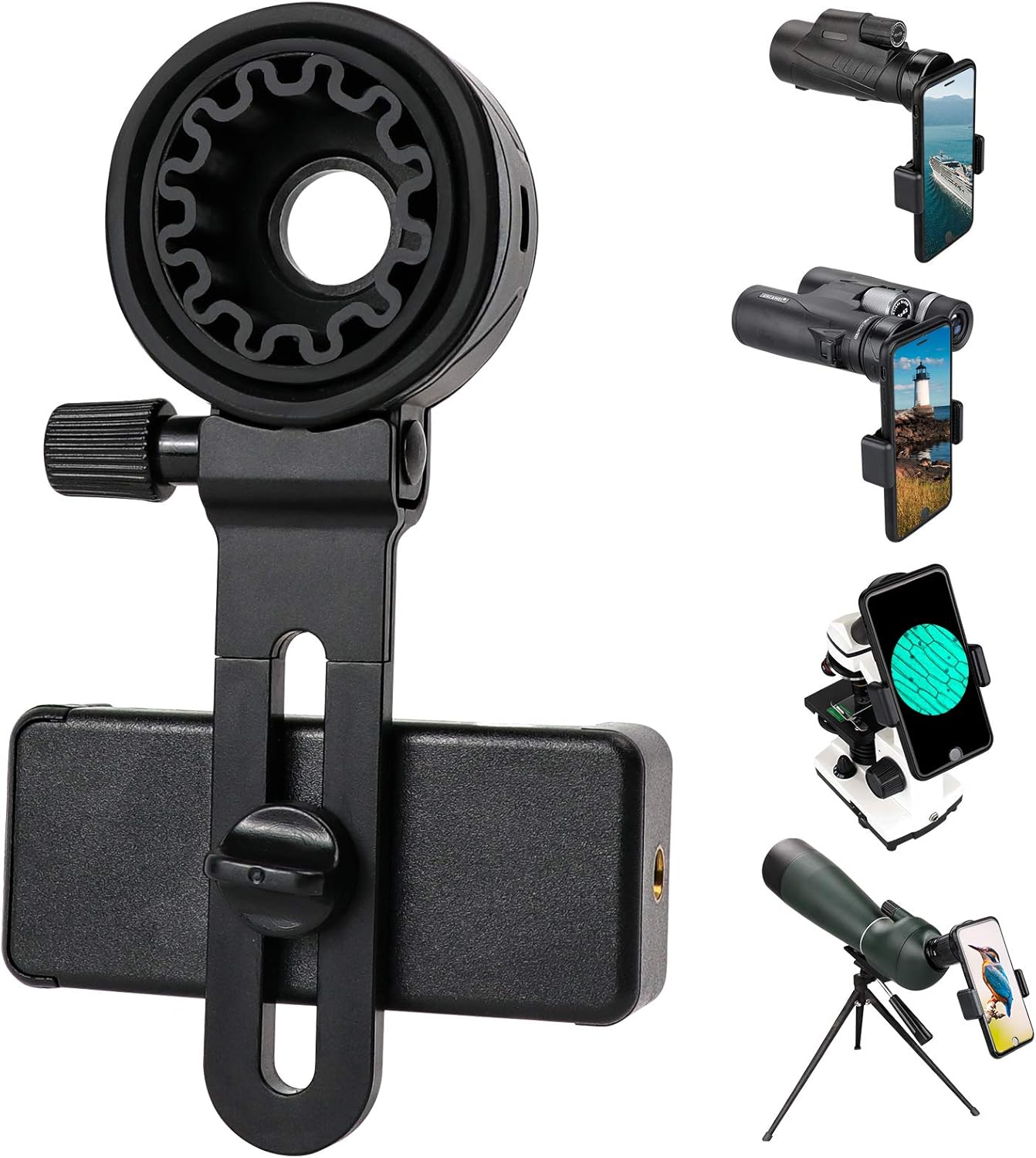 LAKWAR Telescope Phone Adapter, Universal Cell Phone Mount Compatible Binoculars, Monocular, Microscope, Spotting Scope, Telescope, Smartphone Holder Clip Bracket Fits Almost of Mobile Phones