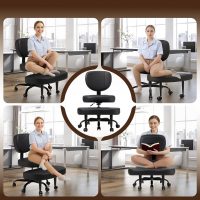 Cross Legged Office Chair with Wheels, Criss Cross Desk Chair with Leg Rest, Meditation Chair Yoga, 360°Rotating Footrest Kneeling Chair, Adjustable ADHD Chair Black - Image 3