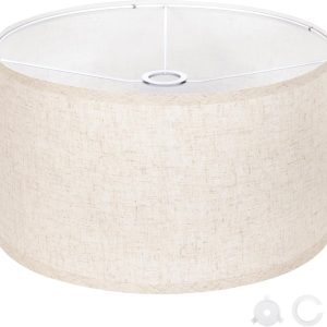 OUTON Beige Large Drum Lamp Shades for Floor Lamps, 17.5" Top x 17.5" Bottom x 9" High, Easy to Assemble, Replacement Linen Lampshades for Table Lamps & Bedside Lamps (1.65" Spider)