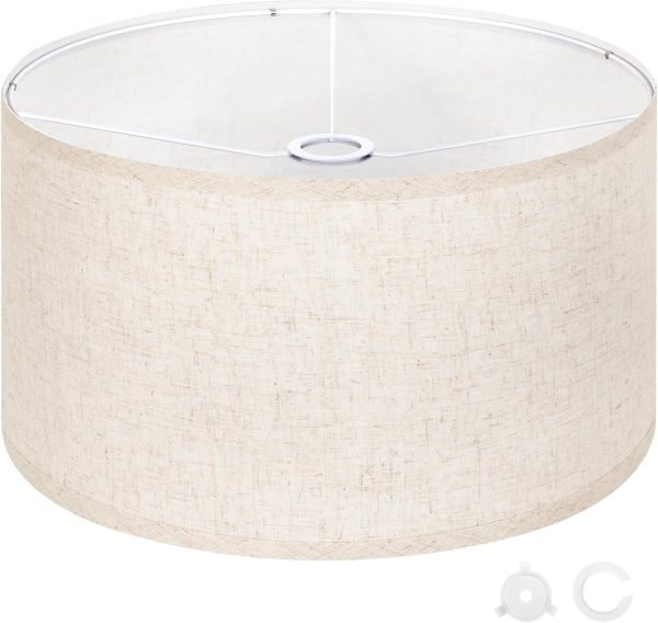 OUTON Beige Large Drum Lamp Shades for Floor Lamps, 17.5" Top x 17.5" Bottom x 9" High, Easy to Assemble, Replacement Linen Lampshades for Table Lamps & Bedside Lamps (1.65" Spider)