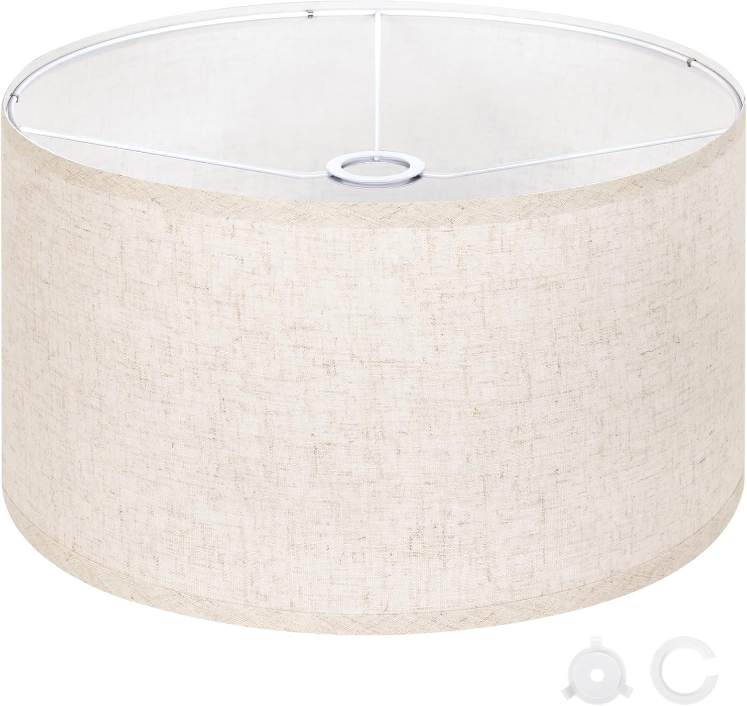OUTON Beige Large Drum Lamp Shades for Floor Lamps, 17.5″ Top x 17.5″ Bottom x 9″ High, Easy to Assemble, Replacement Linen Lampshades for Table Lamps & Bedside Lamps (1.65″ Spider)