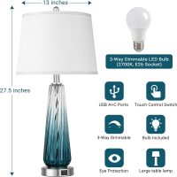 Glass Table Lamps for Living Room, Modern Bedside Lamps with USB A+C Ports, 3-Way Dimmable Touch Control Nightstand Lamp with White Linen Shade, 27.5" Large Lamps for Bedrooms Decor, Teal, 1 Pack - Image 4