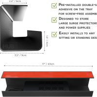 No-Screw Under Desk Cable Management Tray - Self-Adhesive Installation, Cord Management, Cable Tray, Under Desk Wire Organizer - Black Set of 2 - Image 6
