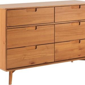 Walker Edison Sloane 6-Drawer Groove Handle Solid Wood Dresser, 52 Inch, Caramel
