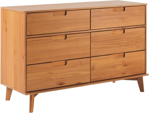 Walker Edison Sloane 6-Drawer Groove Handle Solid Wood Dresser, 52 Inch, Caramel